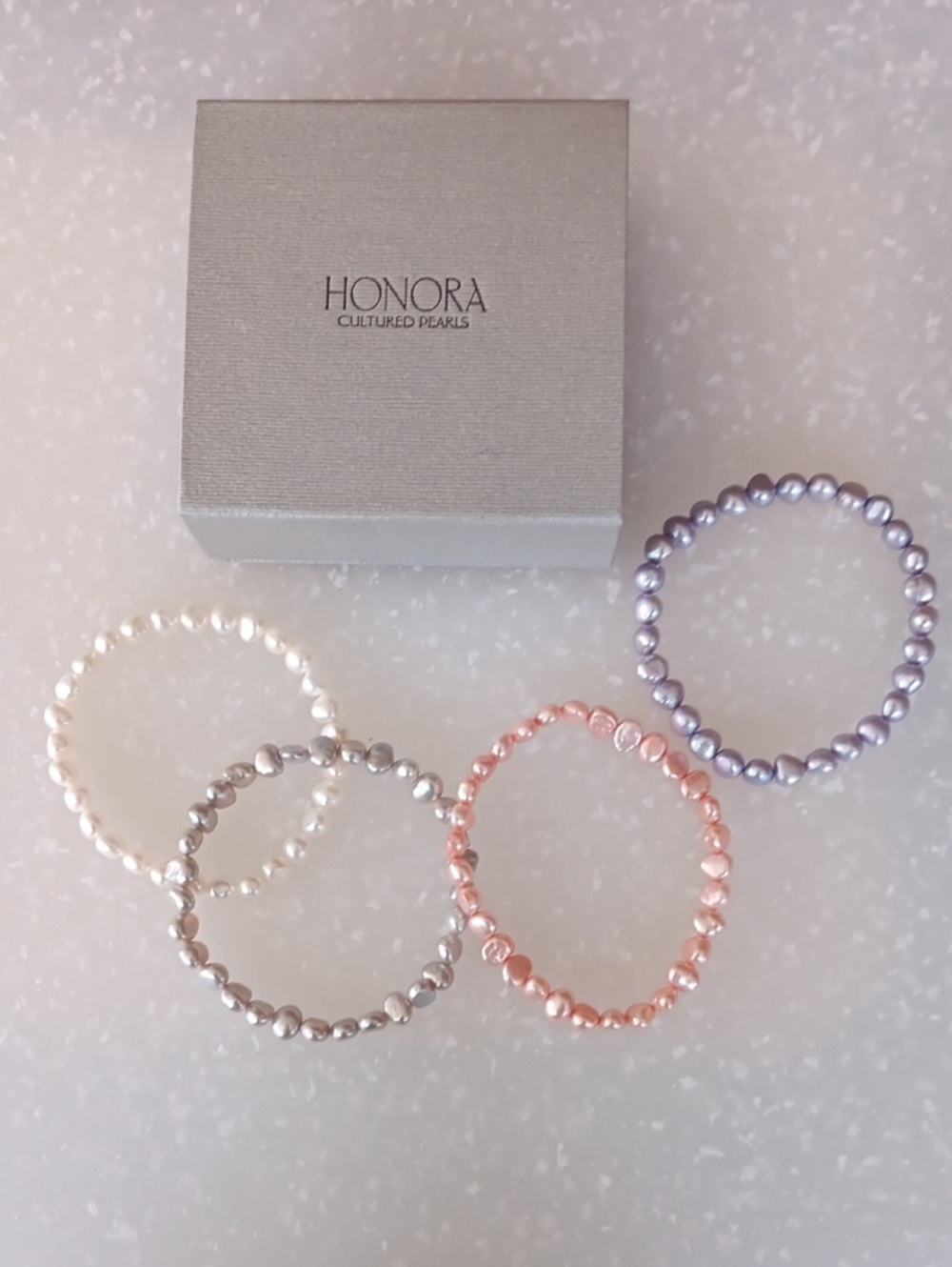 Honora Cultured Pearl Multicolor Pastel Stretch Bracelet Set Of 4 With Box - Picture 6 of 12
